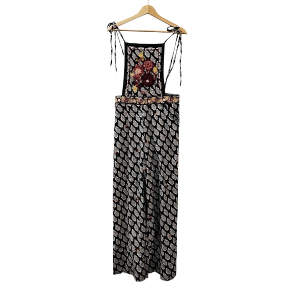 Anthropologie Embroidered Wide-Leg Jumpsuit in Black Floral Motif Overall NWT 10 - Picture 5 of 13